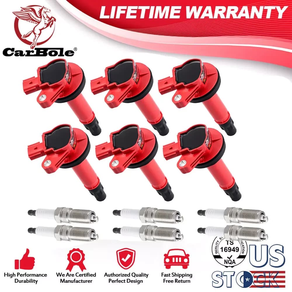 Carbole 6x Ignition Coils + 6x Spark Plugs Kit For 2008-2016 Ford Taurus Edge 3.5L UF553