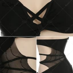 Meowcos Women Gothic Sexy Swimsuits for Women Halter Mesh Cutout One-Piece Swimsuit Tummy Control Bathing Suit