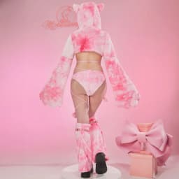 Mobbunny Women Sexy Lingerie Set Pink Cat Style Furry Paw Top and Panty with Paws and Fishnet Stockings Halloween Costume