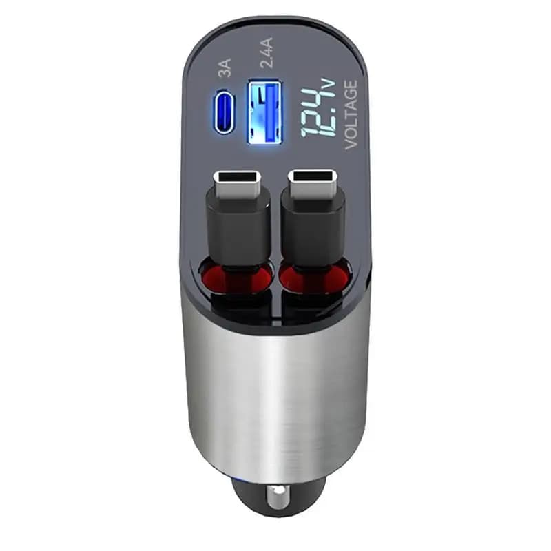 4 in 1 Car Power Adapter Auto Smoke Lighter with Retractable Cable 120W Multi Port Universal Charger for 12V/24V Vehicles Trucks