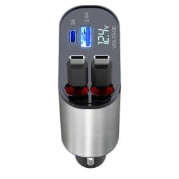 4 in 1 Car Power Adapter Auto Smoke Lighter with Retractable Cable 120W Multi Port Universal Charger for 12V/24V Vehicles Trucks