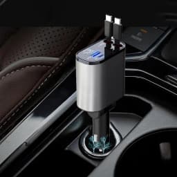 4 in 1 Car Power Adapter Auto Smoke Lighter with Retractable Cable 120W Multi Port Universal Charger for 12V/24V Vehicles Trucks