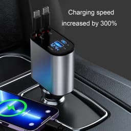 4 in 1 Car Power Adapter Auto Smoke Lighter with Retractable Cable 120W Multi Port Universal Charger for 12V/24V Vehicles Trucks