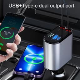 4 in 1 Car Power Adapter Auto Smoke Lighter with Retractable Cable 120W Multi Port Universal Charger for 12V/24V Vehicles Trucks