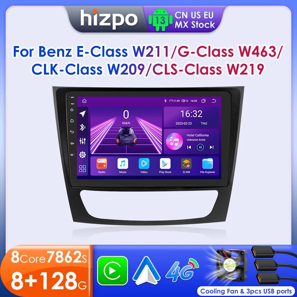 Hizpo 2din Android Car Radio For Mercedes Benz E-class W211 E200 E220 E300 E350 E240 E270 E280 W219 Multimedia GPS Navi Carplay