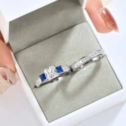 Newshe 925 Sterling Silver Rings Set for Women Three Princess Cut White Blue AAAAA Zircons Luxury Engagement Wedding Jewelry