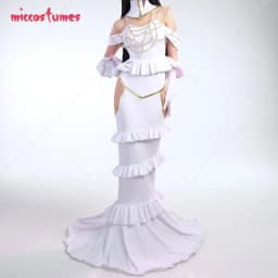 Miccostumes Women Anime Cosplay Costume White Off-shoulder Top and Cutout Skirt Set