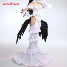 Miccostumes Women Anime Cosplay Costume White Off-shoulder Top and Cutout Skirt Set