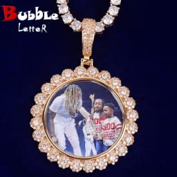 Bubble Letter Memory Charms With Picture Iced Out Pendant Custom Photo Necklace for Men Hip Hop Jewelry Real Copper Bling