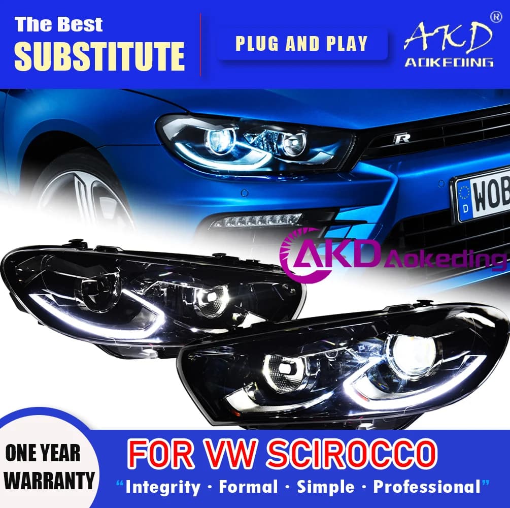 AKD Head Lamp for VW Scirocco R LED Headlight 2008-2017 Headlights Scirocco DRL Turn Signal High Beam Angel Eye Projector Lens