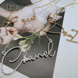 DOREMI Script Tont Crystal Name Necklaces Letters Pendant Necklace for Women Custom Chain Jewelry Personalized Valentine's Day