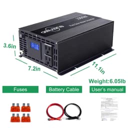 2000W Peak Pure Sine Wave Solar Inverter Power 1000W 12V/24V/36V/48V DC to 120V/220V/230V/240V AC Voltage Converter LCD Display