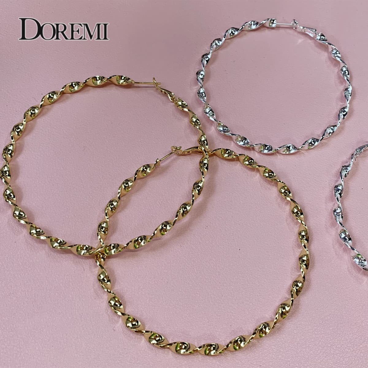 DOREMI 40-90mm Trendy Twist Earrings no name Plain Hopps for Women Female Big earrings Gold Silver Color Color Classic Jewelry