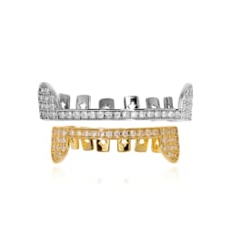 GUCY Hip Hop Full CZ Stones Teeth Grillz Caps Cubic Zircon Iced Out Micro Pave Top Charm Grills For Men Women Jewelry Gift
