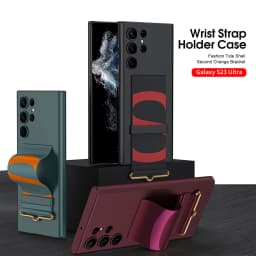 For Samsung Galaxy S23 Ultra S23 Plus  Case Leather Wrist Strap Holder Cover Matte Plastic Protection For Galaxy S23 Ultra Cover