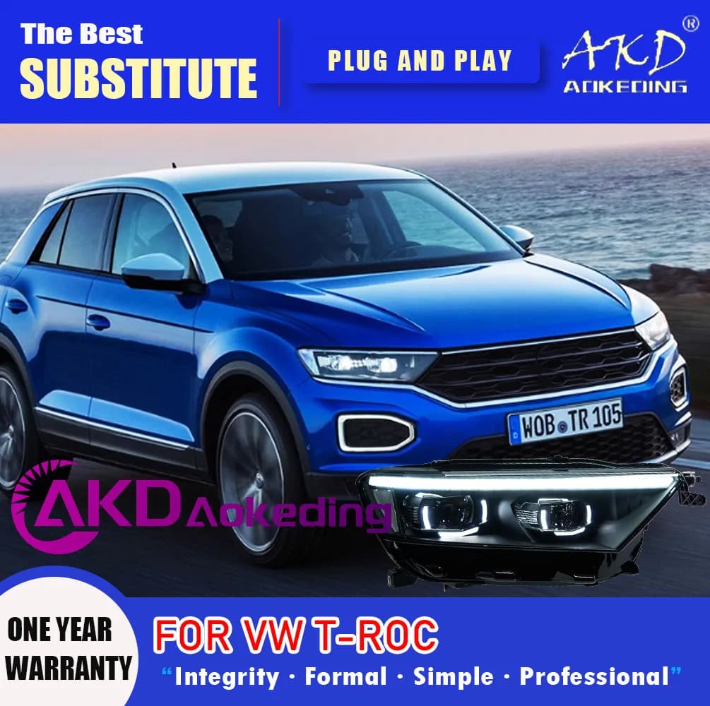 AKD Head Lamp for VW T-ROC LED Headlight 2018-2021 Headlights T ROC TROC DRL Turn Signal High Beam Angel Eye Projector Len