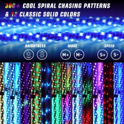2PCS 2FT Bluetooth And Remote Control  Spiral LED Whip Lights Lighted Antenna Whips for ATV Polaris RZR
