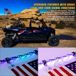 2PCS 2FT Bluetooth And Remote Control  Spiral LED Whip Lights Lighted Antenna Whips for ATV Polaris RZR