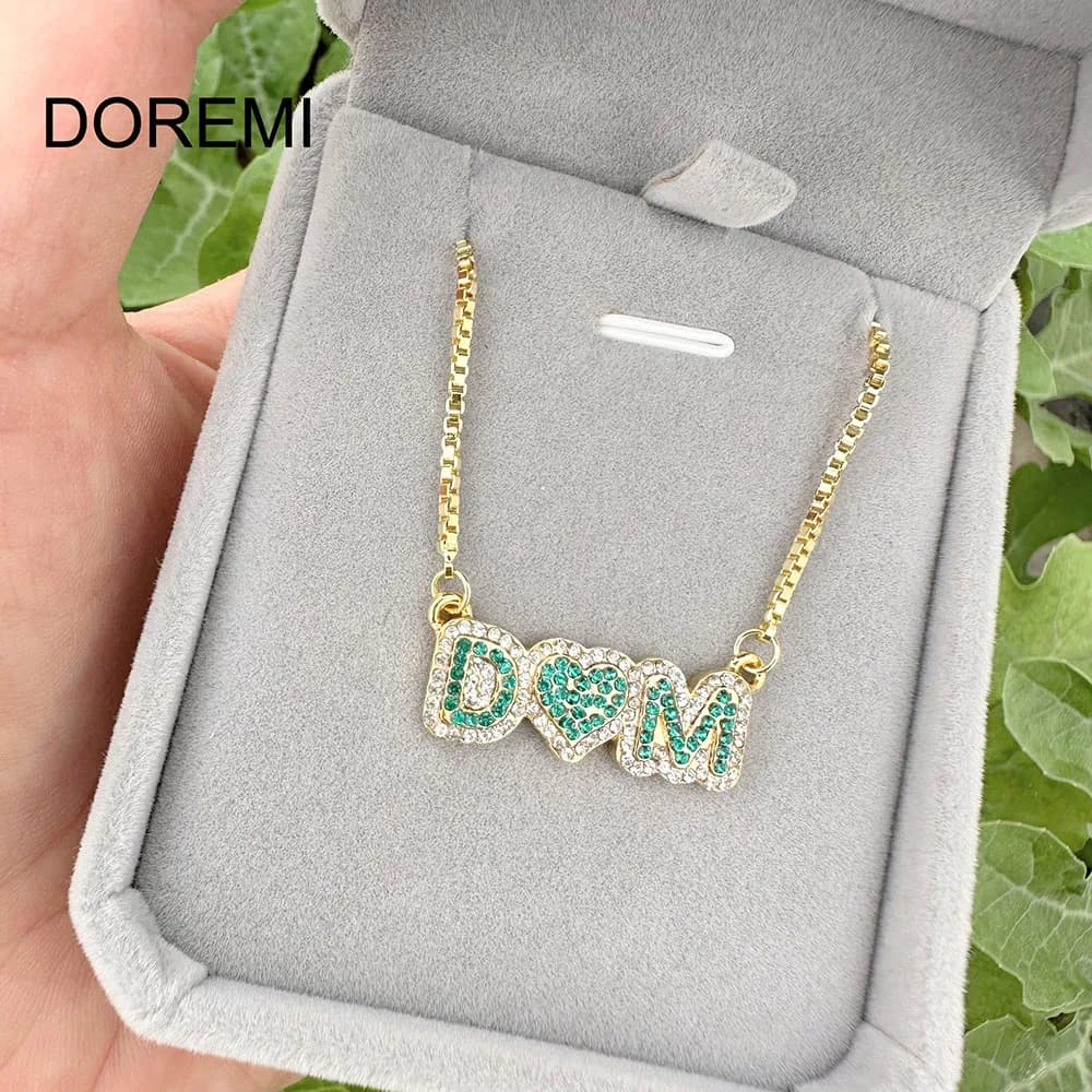 DOREMI Custom Name Necklace Crystal Colorful Birthstone Personalized Bubble Name Necklace Custom Name Jewelry for Women Mother
