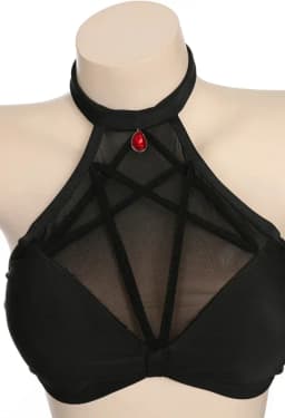 Meowcos Gothic Bikini Set for Women Swimsuit Halter Pentagram Mesh Top and Bottoms Two-Piece Bathing Suit Swimwear