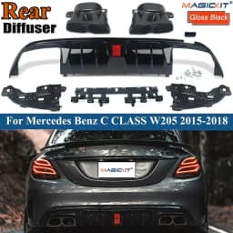 Rear Bumper Diffuser with Exhaust Tips For Mercedes-Benz C-Class W205 C200 C300 C400 C43 C63 AMG Rear Lip with LED Light