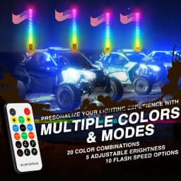 2PCS 2FT LED Whip Lights Remote Control Flagpole Antenna Whips for UTV ATV Off Road Truck Sand Buggy Dune RZR