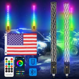 2PCS 2FT LED Whip Lights Remote Control Flagpole Antenna Whips for UTV ATV Off Road Truck Sand Buggy Dune RZR