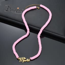 Duoying Personalized Soft Pottery Beaded Name Necklace, Nameplate Bracelet Stainlee steel Custom Necklace Bracelet Jewerly Set