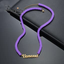 Duoying Personalized Soft Pottery Beaded Name Necklace, Nameplate Bracelet Stainlee steel Custom Necklace Bracelet Jewerly Set