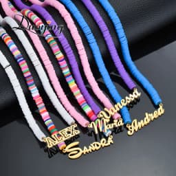 Duoying Personalized Soft Pottery Beaded Name Necklace, Nameplate Bracelet Stainlee steel Custom Necklace Bracelet Jewerly Set