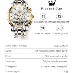 OLEVS Men's Watch Luxury Skeleton Automatic Mechanical Watch Original Waterproof Stainless Steel Men's Watch Reloj Hombres 9910
