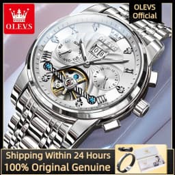 OLEVS Men's Watch Luxury Skeleton Automatic Mechanical Watch Original Waterproof Stainless Steel Men's Watch Reloj Hombres 9910