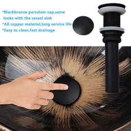Torayvino Art Oval Ceramic Bathroom Basin Above Counter Vessel Vainty with Black Waterfall Mixer Faucet Pop-up Drain Combo Kit
