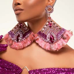 Stonefans Pink Exaggerated Sector Earrings Prom Accessories Club Statement Large Temperament Hanging Earrings Decoration Jewelry