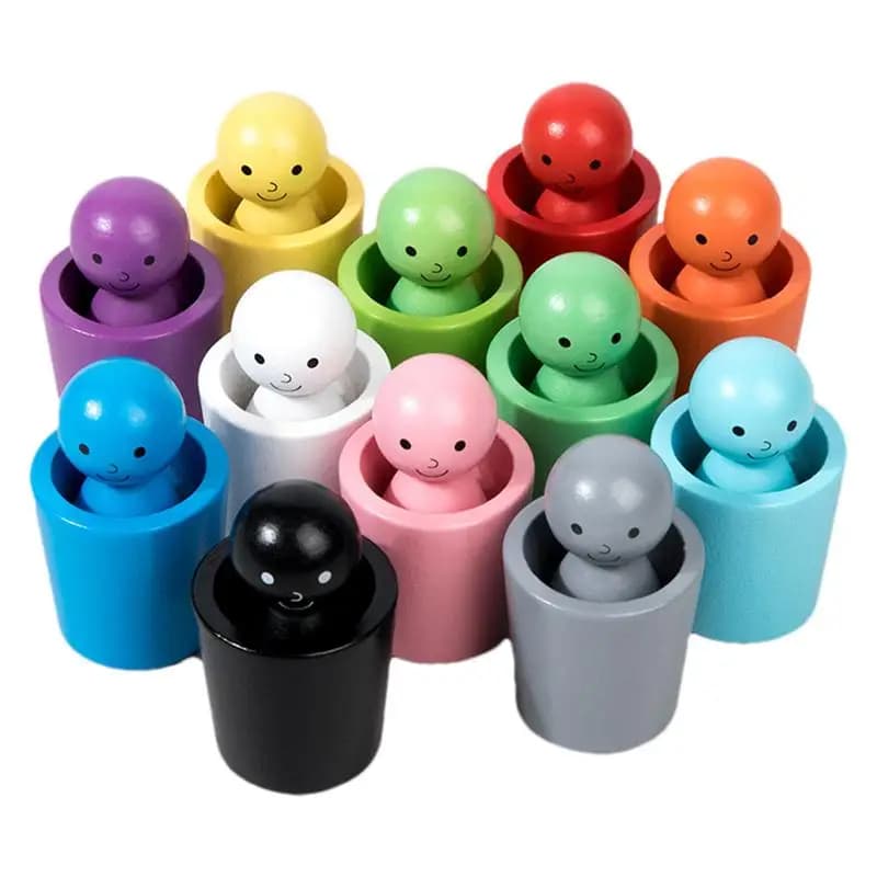 Balls In Cups Montessori Toy Early Education Toys Color Sorting And Counting Wooden Peg Dolls In Cups For Children Boys Girls