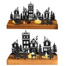Christmas Tealight Holder Rustic Aesthetic Silhouette Ambient Light Iron Cabin Lodge Decor for Table Centerpieces Home Table