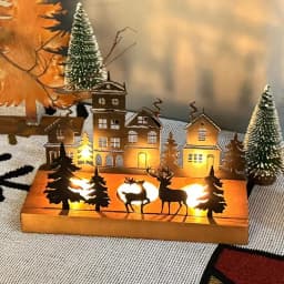 Christmas Tealight Holder Rustic Aesthetic Silhouette Ambient Light Iron Cabin Lodge Decor for Table Centerpieces Home Table