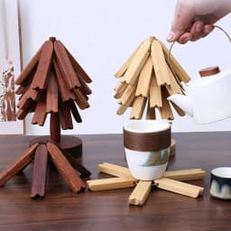 Wooden Tree Trivet Set Tree Wooden Dish Pot Mat Plate Trivet Multifunctional Hot Pad Heat Resistant Tree Shape Wooden Trivet