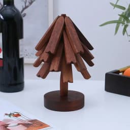 Wooden Tree Trivet Set Tree Wooden Dish Pot Mat Plate Trivet Multifunctional Hot Pad Heat Resistant Tree Shape Wooden Trivet