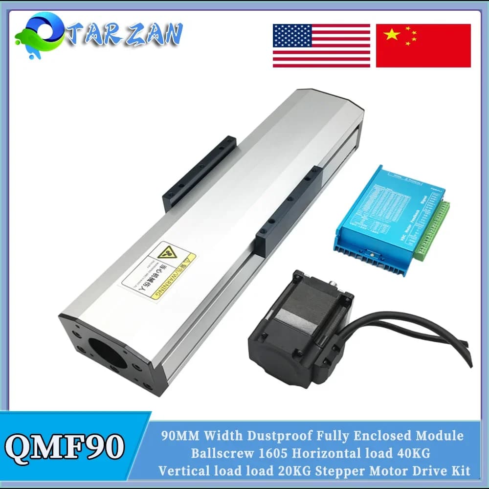 90mm Wide Fully Enclosed Linear Rail Guide Stage Dustproof Linear Actuator SFU1605 Ballscrew Slide Table CNC Nema23 57 Motor Kit
