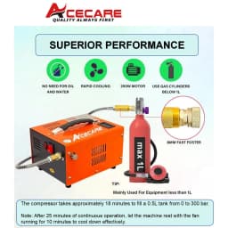 ACECARE 110V/12V DC PCP 4500Psi 300Bar Compressor Portable High Pressure Compressor PCP Diving Tank
