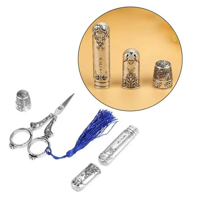 Embroidery Scissors Vintage European Style Precision Scissors Sewing Tools Exquisite Metal Sewing Thimble Vintage Scissors