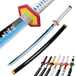 Anime Katana 104cm Giyuu Blue Role-playing Weapons Props with Sword Holder and Belt 1: 1 Replica Japanese Samurai Sword