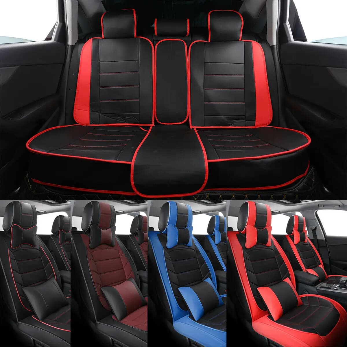 For Honda Pilot 2007-2021 5-Seat Car Seat Covers Full Set Leather Deluxe Cushion Front Rear Seat Back Cushion Pad Mat Backrest