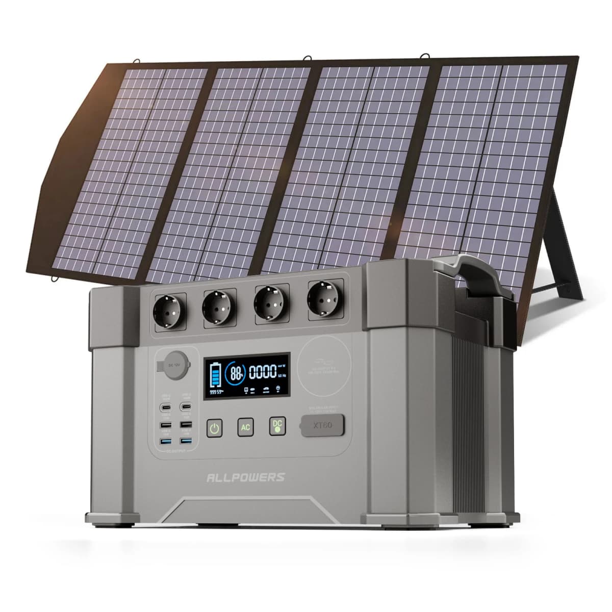 ALLPOWERS Powerstation 2400W Mobile Energy Storage Power Supply With 18V Solarpanel, 4x2400W AC Outlet,30A RV Plug,UPS Function