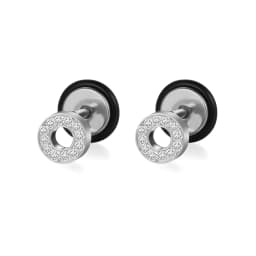 BONISKISS Rhinestone Stainless Steel Round Stud Earrings For Women Dumbbell Pierceing Earrings Men Punk Fashion Jewelry Gift