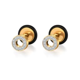 BONISKISS Rhinestone Stainless Steel Round Stud Earrings For Women Dumbbell Pierceing Earrings Men Punk Fashion Jewelry Gift