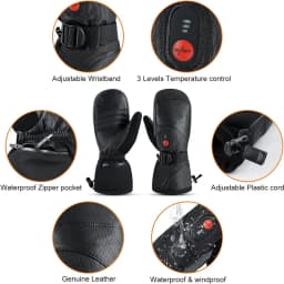 Winter Ski Snowboard Gloves Rechargeable Heated Thermal Leather Waterproof High Temperature Mittens With Battery Woman Men Black