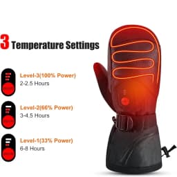 Winter Ski Snowboard Gloves Rechargeable Heated Thermal Leather Waterproof High Temperature Mittens With Battery Woman Men Black