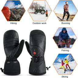 Winter Ski Snowboard Gloves Rechargeable Heated Thermal Leather Waterproof High Temperature Mittens With Battery Woman Men Black